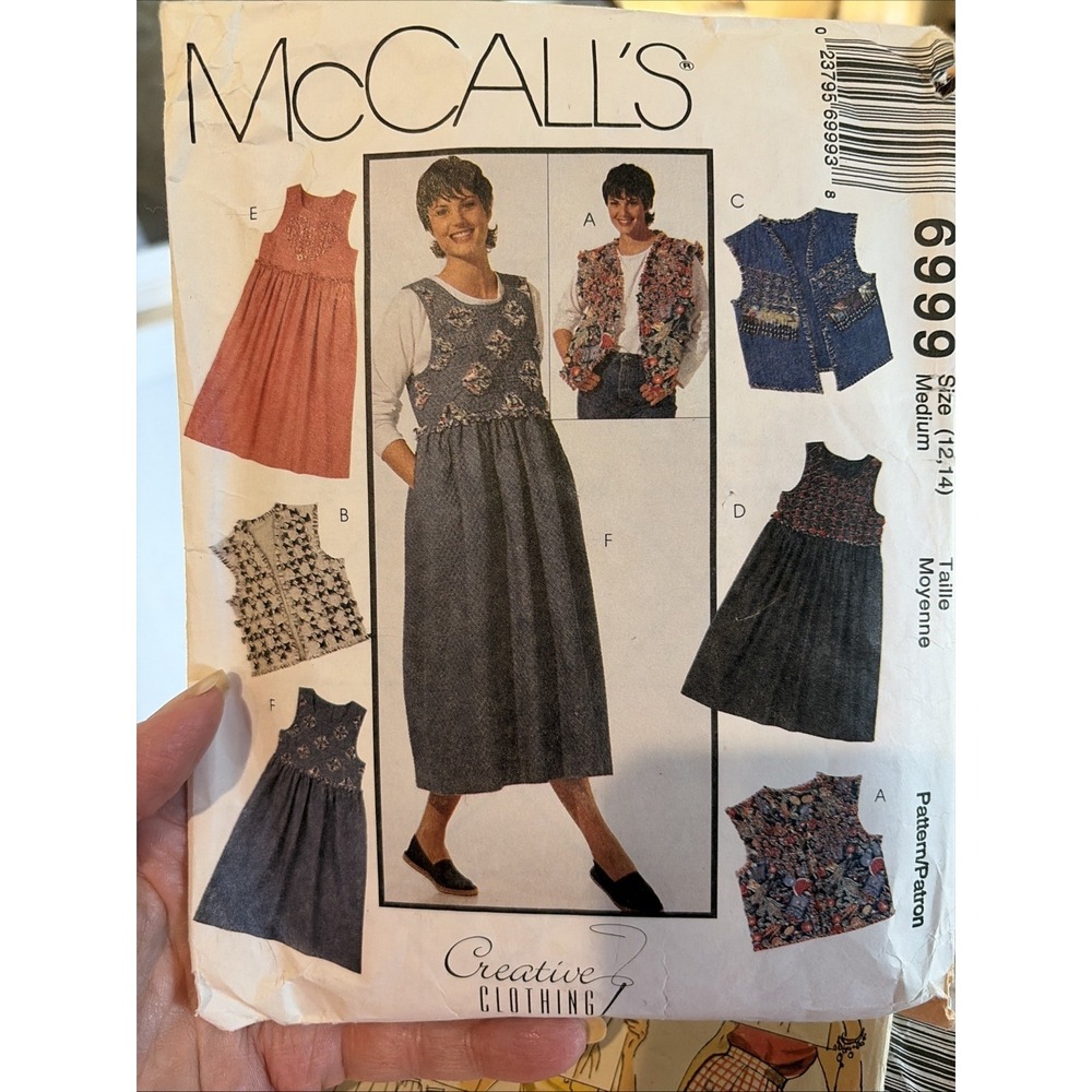 Vintage McCalls 6999 Misses Jumper Dress and Vest Sewing Pattern Size 12 Cut